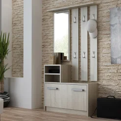 Mobile ingresso 85x180h cm con specchio scarpiera rovere Bergen