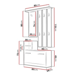 Mobile ingresso 85x180h cm con specchio scarpiera rovere Bergen