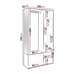 Mobile ingresso 100x190h cm con specchio rovere Umea