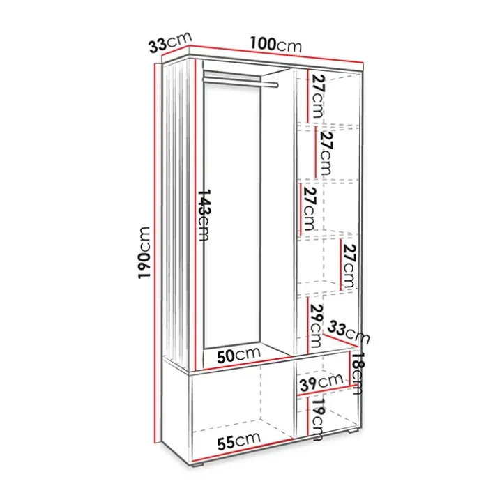 Mobile ingresso 100x190h cm con specchio rovere Umea