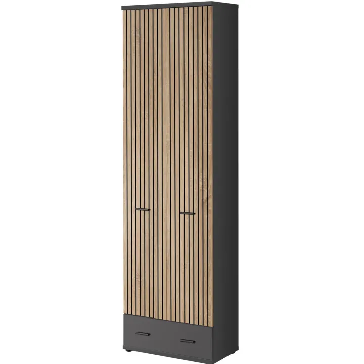 Mobile ingresso 180x203h cm con specchio e appendiabiti rovere rustico antracite stampa a righe California 3 Gihome®