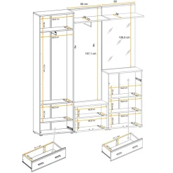 Mobile ingresso 180x203h cm con specchio e appendiabiti rovere rustico antracite stampa a righe California 3 Gihome®