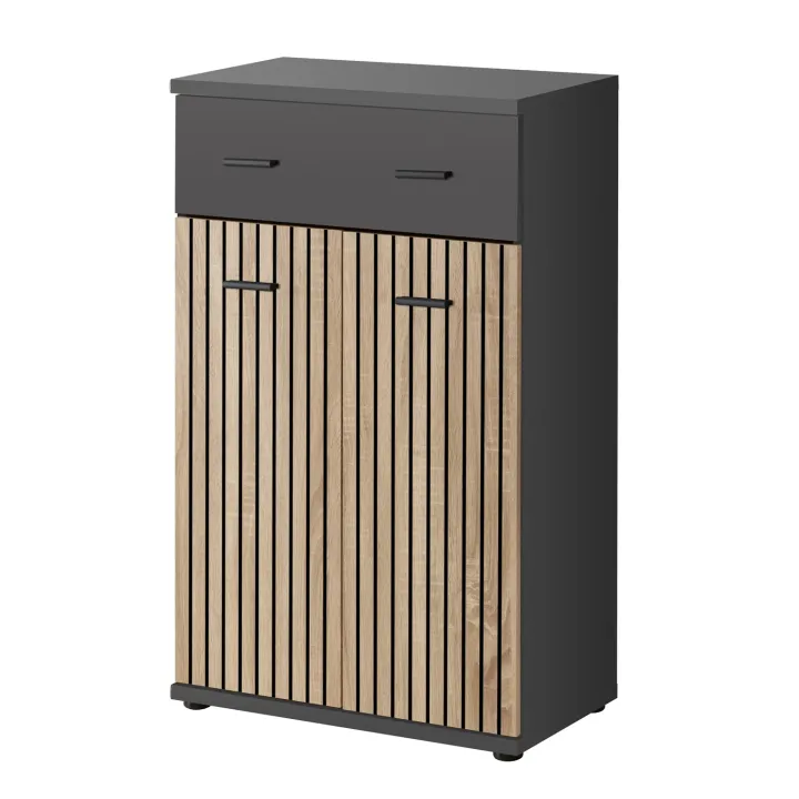 Mobile ingresso 180x203h cm con specchio e appendiabiti rovere rustico antracite stampa a righe California 3 Gihome®