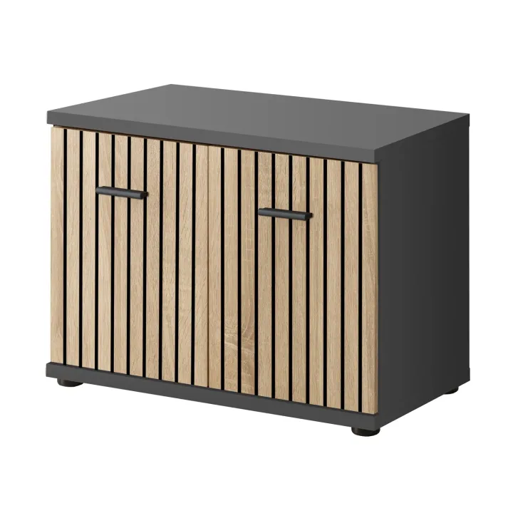 Mobile ingresso 180x203h cm con specchio e appendiabiti rovere rustico antracite stampa a righe California 3 Gihome®