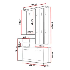 Mobile ingresso 85x180h cm con specchio scarpiera bianco Bergen