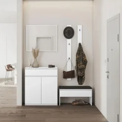 Mobile ingresso 200x230h cm con specchio appendiabiti bianco Accent