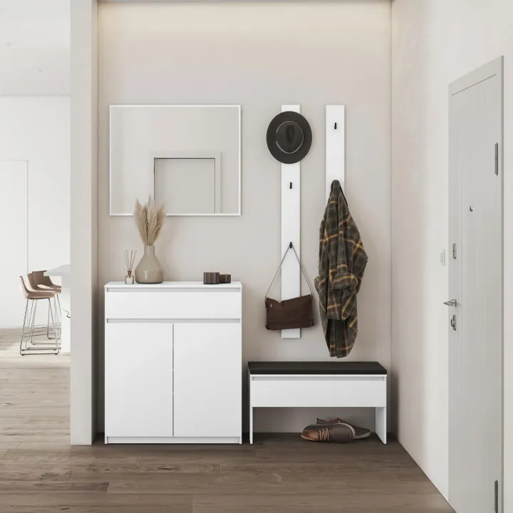Mobile ingresso 200x230h cm con specchio appendiabiti bianco Accent