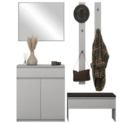Mobile ingresso 200x230h cm con specchio appendiabiti grigio Accent