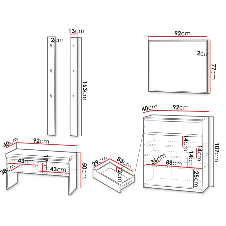 Mobile ingresso 200x230h cm con specchio appendiabiti grigio Accent