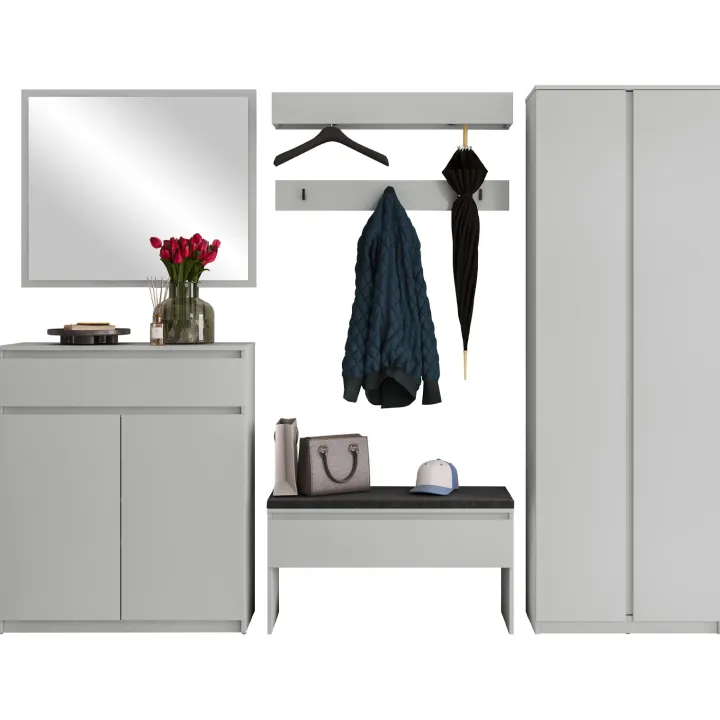 Mobile ingresso 300x200h cm con specchio appendiabiti armadio grigio Accent
