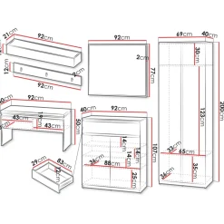 Mobile ingresso 300x200h cm con specchio appendiabiti armadio grigio Accent
