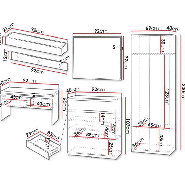 Mobile ingresso 300x200h cm con specchio appendiabiti armadio grigio Accent