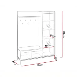 Mobile ingresso 135x180h cm con specchio design cannettato beige cashmere Strike