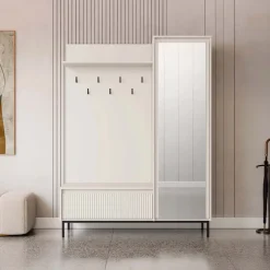 Mobile ingresso 135x180h cm con specchio design cannettato beige cashmere Strike