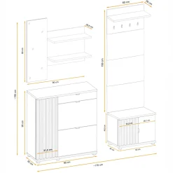 Mobile ingresso 170x195h cm con specchio ed appendiabiti cannettatto rovere nero Berlino