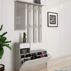 Mobile ingresso 100x190h cm moderno bianco frassinato cemento Thomas