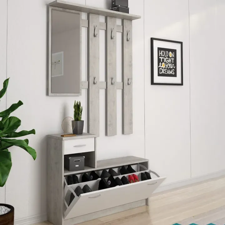 Mobile ingresso 100x190h cm moderno bianco frassinato cemento Thomas