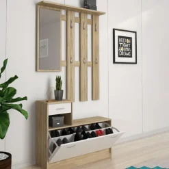 Mobile ingresso 100x190h cm moderno bianco opaco rovere Thomas