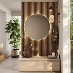 Mobile ingresso 138x220h cm pannello cannettato beige cashmere rovere chiaro Sunset Decor 1012