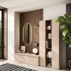 Mobile ingresso 222x220h cm pannello cannettato beige cashmere rovere scuro Sunset Decor 1014