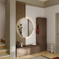 Mobile ingresso 193x220h cm pannello cannettato marrone bronzo rovere chiaro Sunset Decor 1015