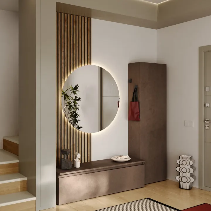 Mobile ingresso 193x220h cm pannello cannettato marrone bronzo rovere chiaro Sunset Decor 1015