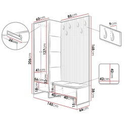 Mobile ingresso 145x168h cm rovere rustico grigio Welly 4