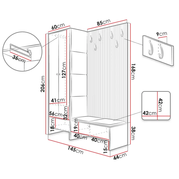 Mobile ingresso 145x168h cm rovere rustico grigio Welly 4