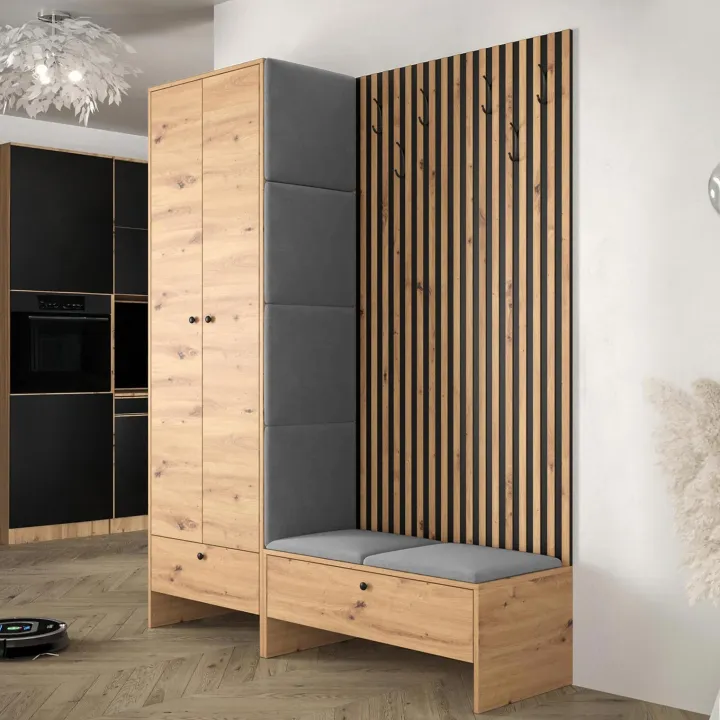Mobile ingresso 145x168h cm rovere rustico grigio Welly 4