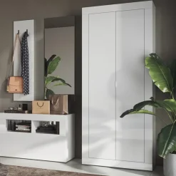 Mobile multiuso ingresso appendiabiti 78x187h cm moderno bianco lucido Eternity