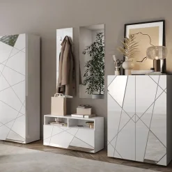 Mobile multiuso ingresso 60x185h cm appendiabiti bianco lucido specchio Olimpo