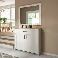 Mobile multiuso 102x99h cm 2 ante 1 cassetto scandinava bianco frassinato rovere Lars