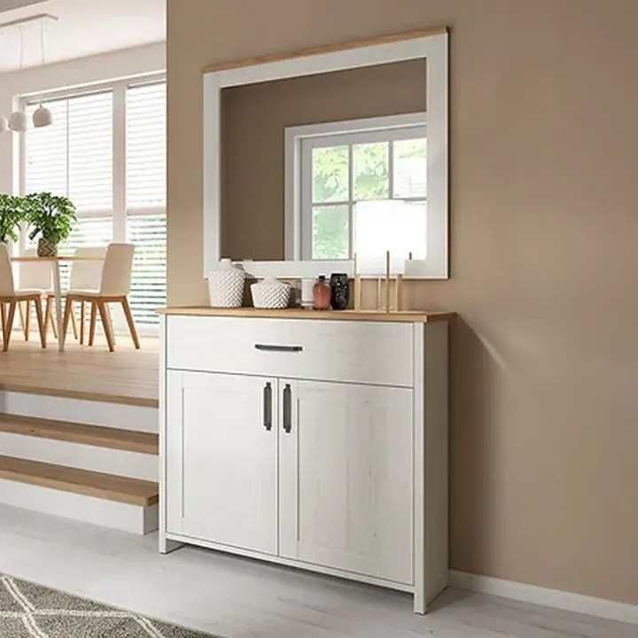 Mobile multiuso 102x99h cm 2 ante 1 cassetto scandinava bianco frassinato rovere Lars