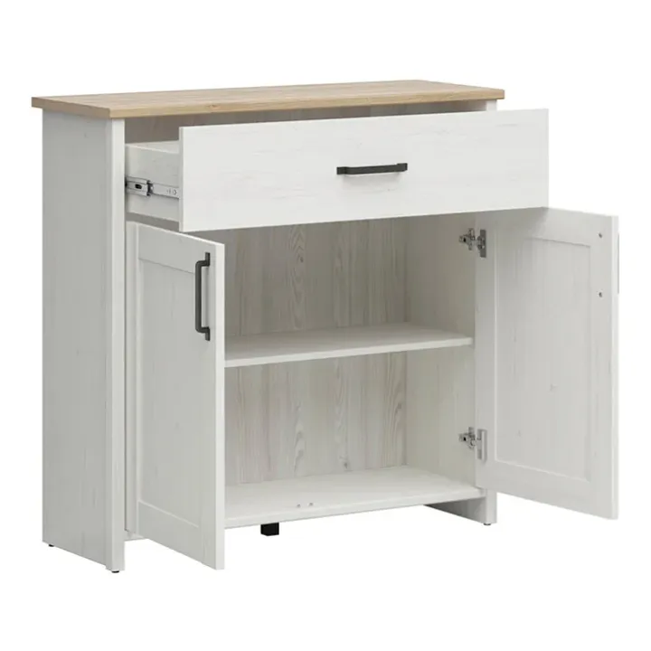 Mobile multiuso 102x99h cm 2 ante 1 cassetto scandinava bianco frassinato rovere Lars
