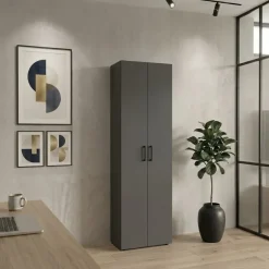 Mobile multiuso 49x178h cm moderno ufficio 2 ante 5 ripiani antracite Arkiva