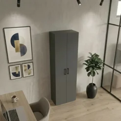 Mobile multiuso 49x178h cm moderno ufficio 2 ante 5 ripiani antracite Arkiva