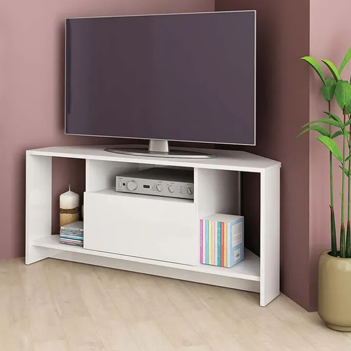 Mobile porta TV angolare 110x49h cm 3 vani 1 ribalta bianco lucido Folk