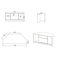 Mobile porta TV angolare 110x49h cm 3 vani 1 ribalta bianco lucido Folk