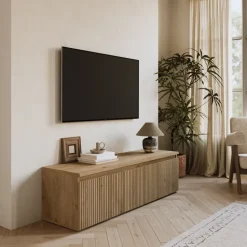 Mobile porta tv cannettato 138x40h cm con cassettone rovere chiaro Sunset Decor
