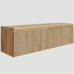 Mobile porta tv cannettato 138x40h cm con cassettone rovere chiaro Sunset Decor