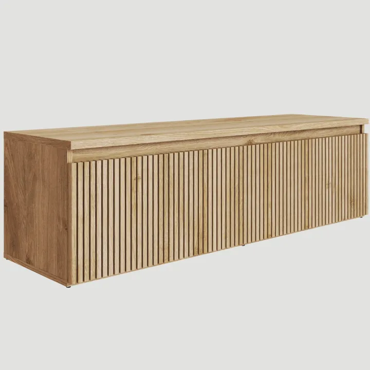 Mobile porta tv cannettato 138x40h cm con cassettone rovere chiaro Sunset Decor