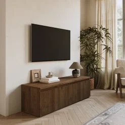 Mobile porta tv cannettato 138x40h cm con cassettone rovere scuro Sunset Decor