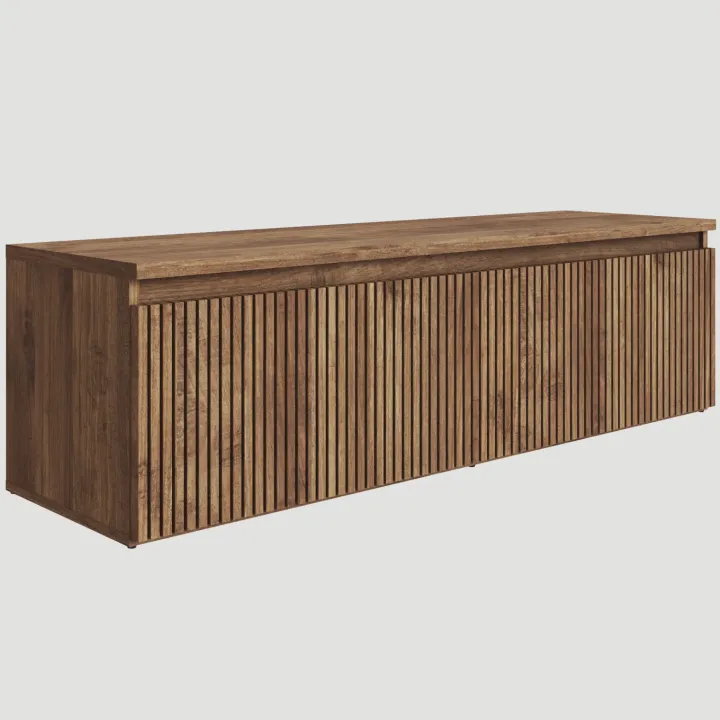 Mobile porta tv cannettato 138x40h cm con cassettone rovere scuro Sunset Decor