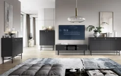 Mobile porta TV moderno 155x52h cm 2 ante nero Eterna