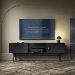 Mobile porta TV moderno 155x52h cm 2 ante nero Eterna