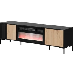 Mobile porta TV moderno 180x54h cm con camino elettrico rovere nero Duble