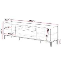 Mobile porta TV moderno 180x54h cm con camino elettrico rovere nero Duble