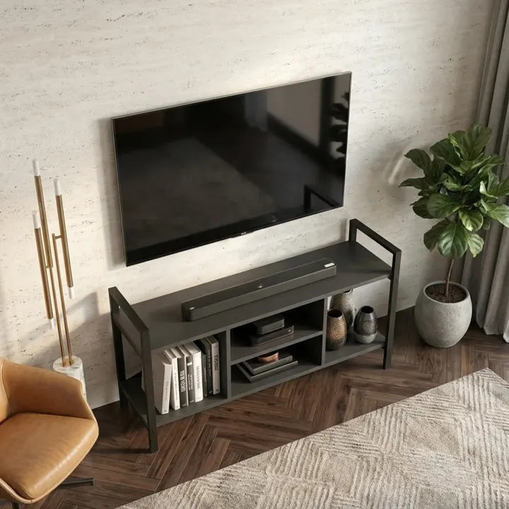 Mobile porta tv moderno 120x61h cm industrial metallo antracite Loft