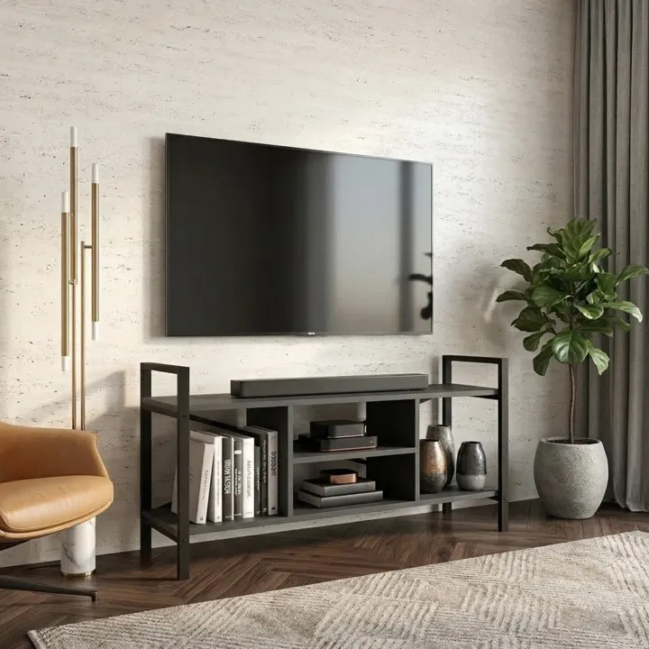 Mobile porta tv moderno 120x61h cm industrial metallo antracite Loft