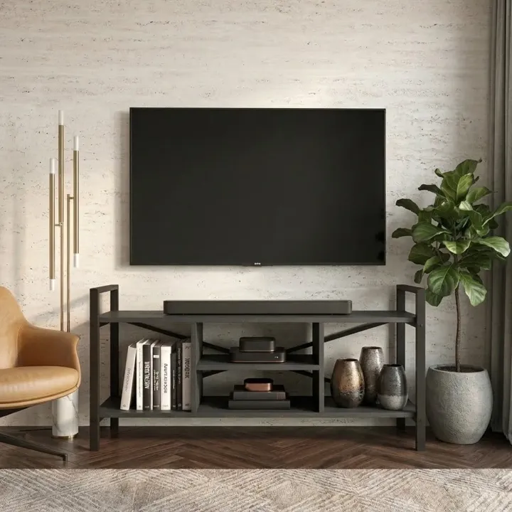 Mobile porta tv moderno 120x61h cm industrial metallo antracite Loft